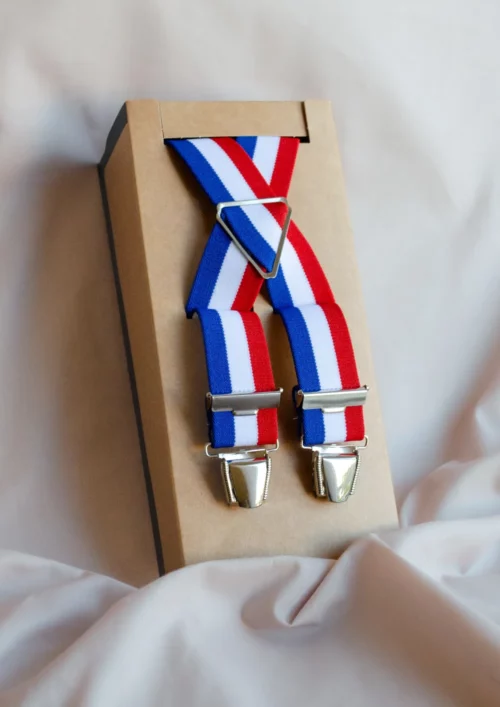 bretelles made in france bleu blanc rouge signée clovis