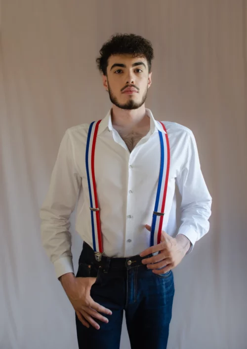 bretelles signée clovis made in france bleu blanc rouge