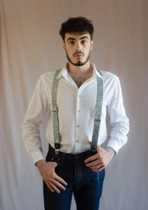 bretelles cachemire vert homme signée clovis