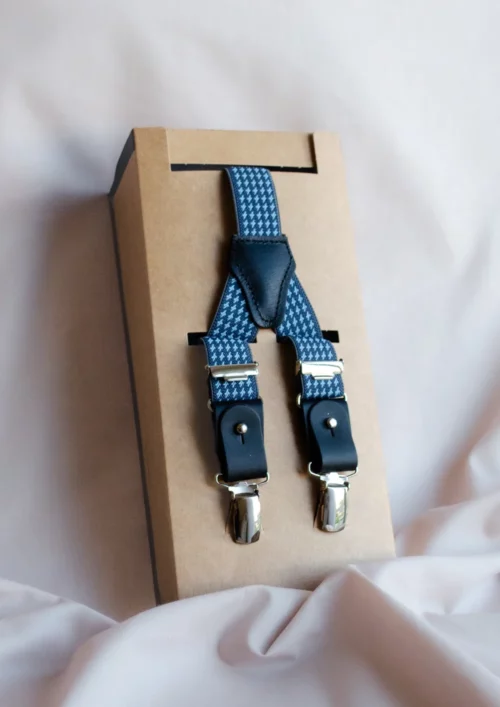 bretelles signée clovis mode homme jacquard bleu
