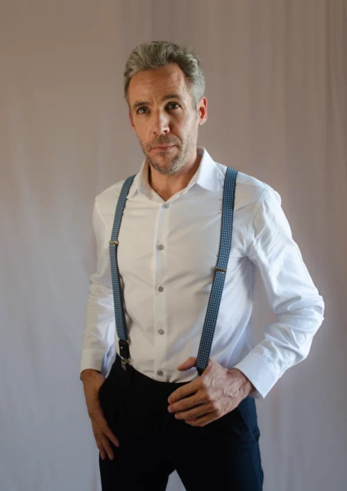 bretelles jacquard bleu mode homme signée clovis