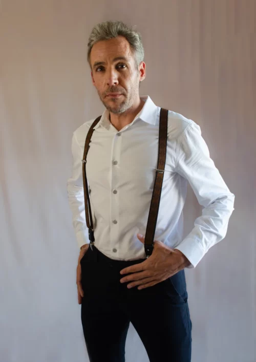 bretelles signée clovis homme losange jacquard noir terracotta