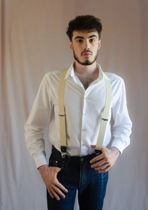 bretelles beige homme uni signée clovis