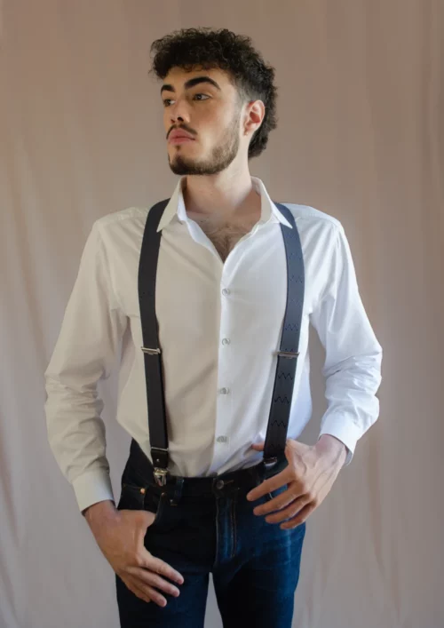 bretelles homme bleu zig zag signée clovis