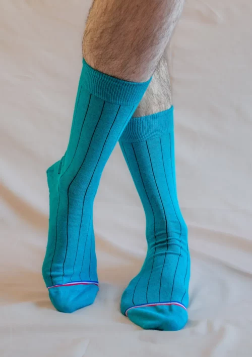 chaussette bleu canard signée clovis colvert