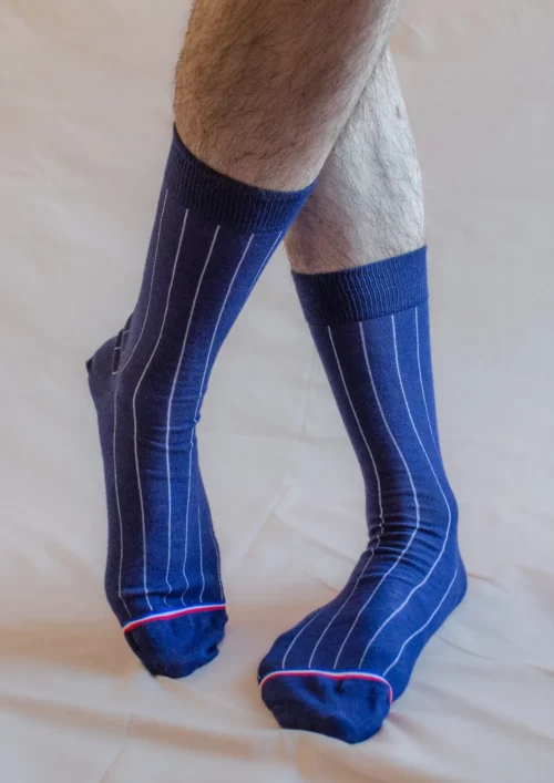 chaussette signature bleu foncé signée clovis made in france