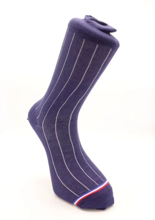 chaussette signature coton bio bleu marine blanc signée clovis