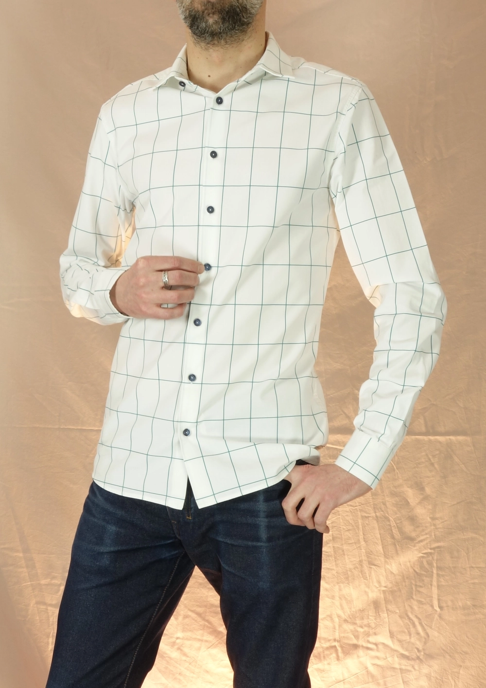 chemise teal green carreaux imprimé fabriquée en france signée clovis