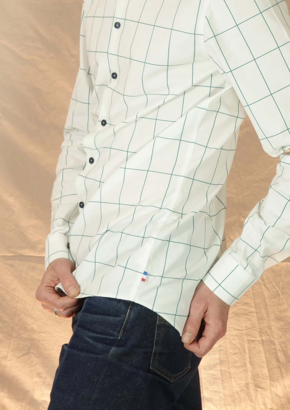 chemise teal green carreaux imprimé fabriquée en france signée clovis