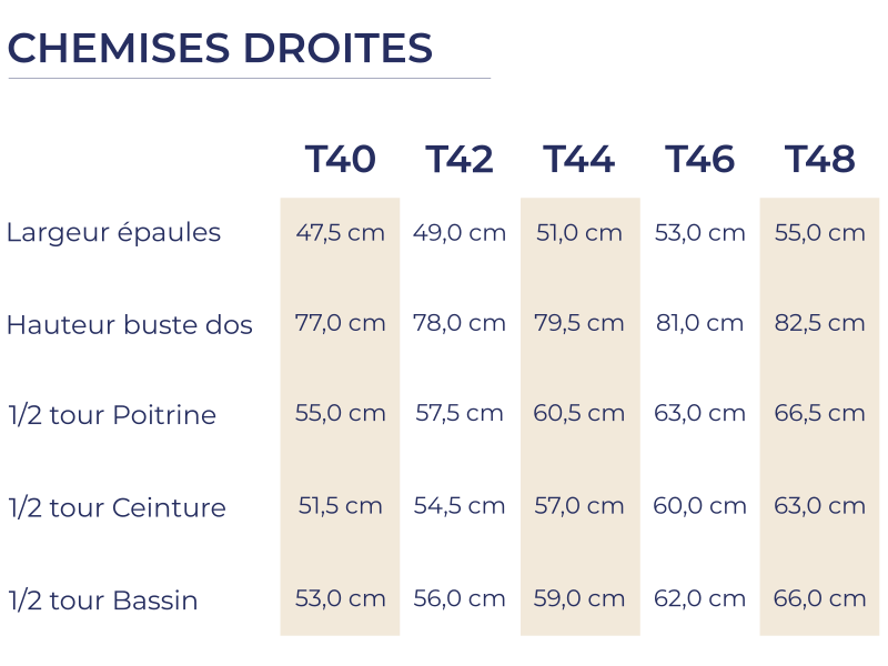 4x3 grille taille chemises droites signee clovis